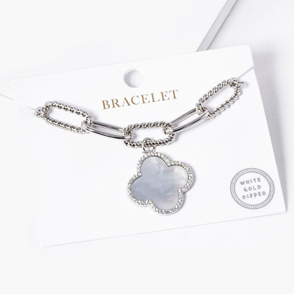 Womens Gold Dipped Quatrefoil Charm Paperclip Bracelet Custom Jewelry